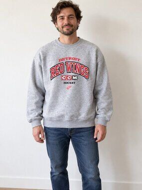Vintage 90s Detroit Red Wings Crewneck Sweatshirt Mens Large Gray NHL Hockey CCM